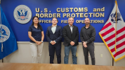 From left to right: Juan Ilich Pérez, Chairman of the Board of BASC USA; Erik Moncayo, International President of WBO; and Michael Garza, Director of the CTPAT Office in Laredo, with his team. 