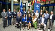 Presidentes de Capítulos Nacionales y Regionales BASC e invitados especiales en el edificio de la sede de WBO en Miami. 
