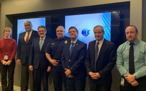 Delegados la Aduana de los Estados Unidos (CBP), entre ellos los Sres. Manny Garza; director del programa CTPAT y Carlos Ochoa; jefe de la división comercial y comunicaciones de CTPAT, en compañía de directivos de WBO, Fermín Cuza, presidente internacional, Manuel Echeverría; director ejecutivo y Álvaro Alpízar; vicepresidente de la Junta Directiva.