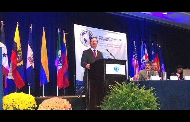 From left to right: Sergio Mujica, WCO Deputy Secretary General, Fermin Cuza, International President BASC, Raul Saldias, Chairman of the Board of Directors BASC, and Suzanne Lemaitre, Executive Director BASC