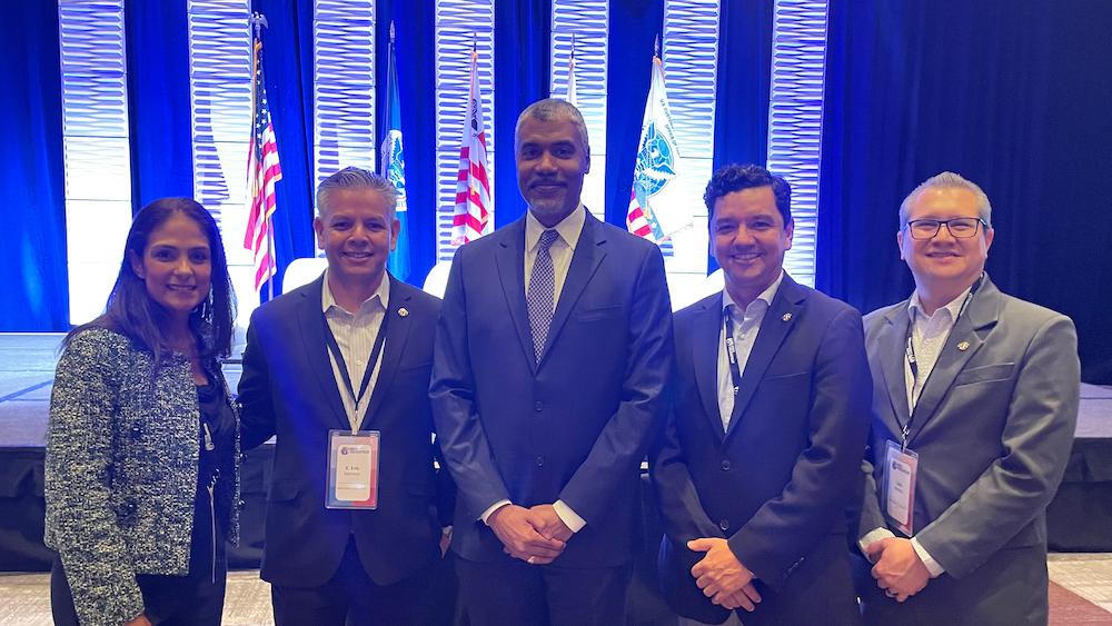 Members of the BASC delegation who accompanied their representatives, from left to right: Suzanne Lemaitre - Director of Administration/Communications for WBO, Erik Moncayo - International President and Acting Executive Director for WBO, Ian Saunders - Under Secretary of the U.S. Department of Commerce and U.S. candidate for Secretary General of the World Customs Organization (WCO), Oscar Sánchez - President of the Board of Directors for WBO, and Luis Renella - Operations Director for WBO.