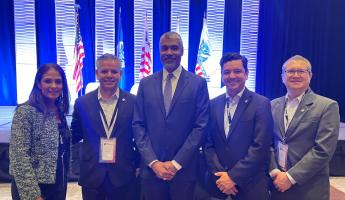 Members of the BASC delegation who accompanied their representatives, from left to right: Suzanne Lemaitre - Director of Administration/Communications for WBO, Erik Moncayo - International President and Acting Executive Director for WBO, Ian Saunders - Under Secretary of the U.S. Department of Commerce and U.S. candidate for Secretary General of the World Customs Organization (WCO), Oscar Sánchez - President of the Board of Directors for WBO, and Luis Renella - Operations Director for WBO.