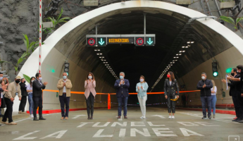 Colombian President Ivan Duque Marquez, wearing a face mask due to the ongoing coronavirus disease (COVID-19) outbreak, poses for a photo with his government's cabinet during the inauguration of the Tunel de La Linea in Calarca, Colombia, September 4, 2020. Courtesy of Colombian Presidency/Handout via REUTERS